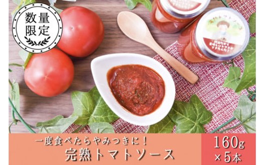 阿蘇だから美味しいトマトができたんだ！完熟トマトソース 5本セット  完熟トマトソース 160g 5本 セット 農薬不使用 トマトソース パスタソース ピザソース 万能ソース 工房菜々色 ギフト 贈答用 熊本 阿蘇 南小国町 送料無料
