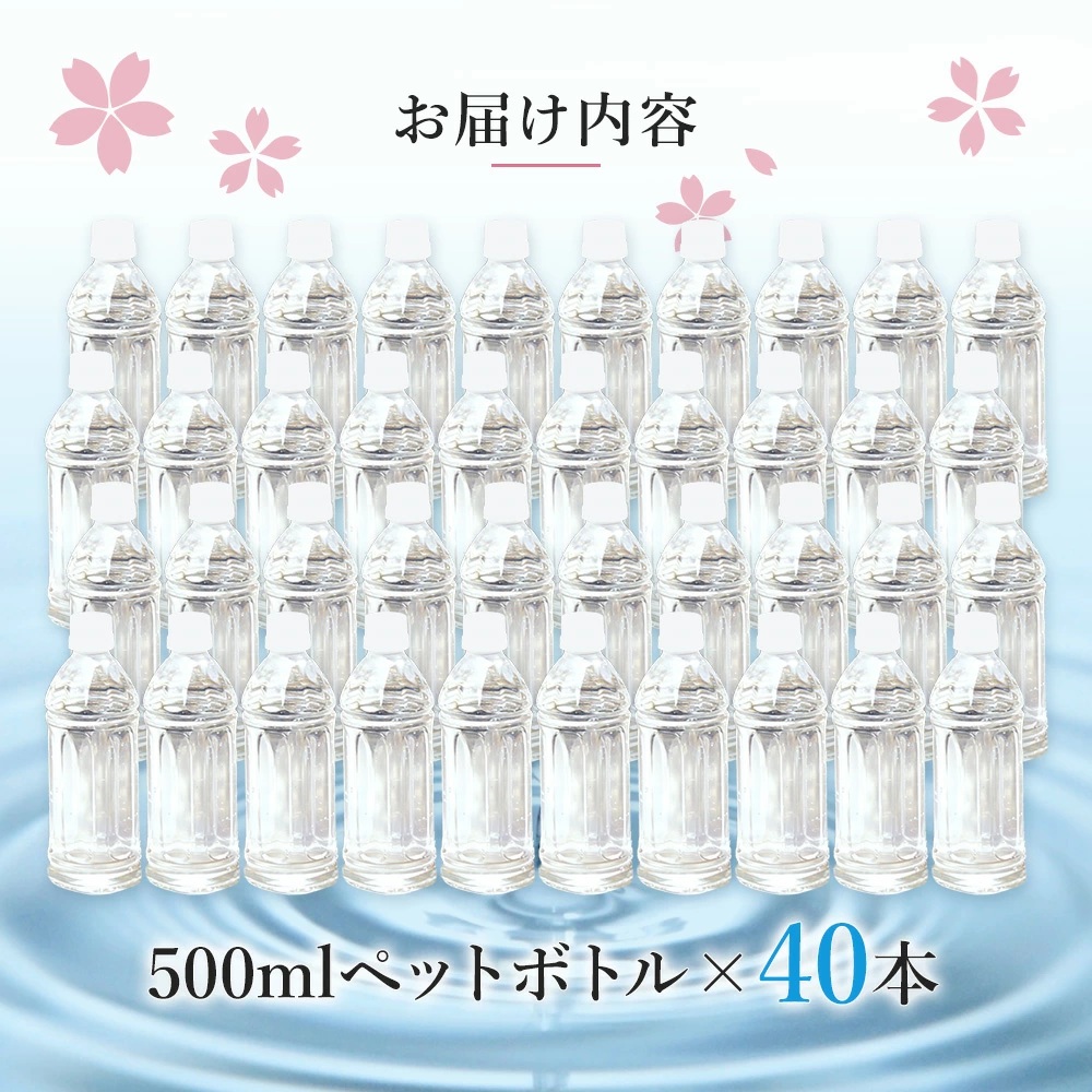 天然水「サクラシリカ」500ml 40本 シリカ含有量99mg/L シリカ水 ラベルレス 水 ミネラルウォーター 飲料水 飲料 ペットボトル ナチュラルウォーター サルフェート 炭酸水素イオン ミネラル 国産 阿蘇 小国郷