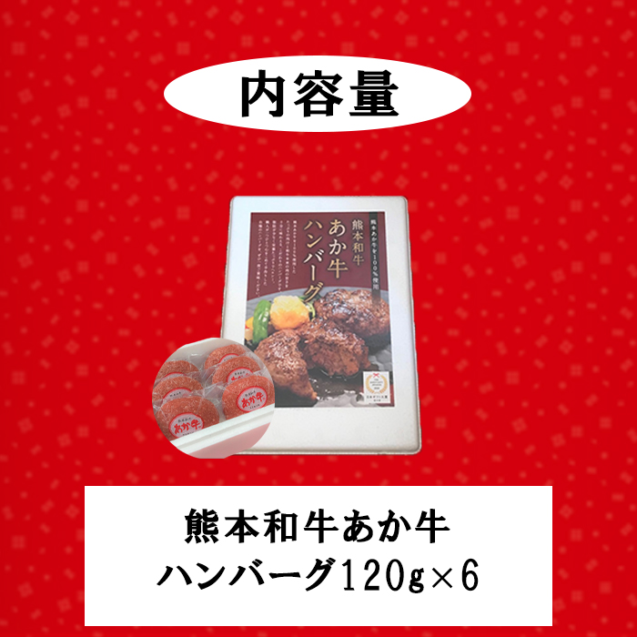 【三協畜産】熊本和牛 あか牛 熊本県産 肥育 加工品 阿蘇 熊本 褐毛和種 褐牛 和牛 あか牛100% 牛肉 ハンバーグ 120g 6個 計720g 惣菜 おかず ご飯のお供 熊本名物 ご家庭用 ギフト 贈答用