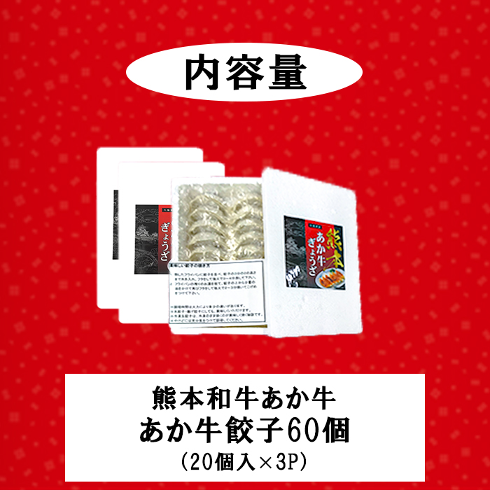 【三協畜産】熊本和牛 あか牛 熊本県産 肥育 加工品 阿蘇 熊本 褐毛和種 褐牛 和牛 ご当地 あか牛100% 牛肉 餃子 ぎょうざ 20個 3セット 計60個 ジューシー 惣菜 おかず ご飯のお供 熊本名物 ご家庭用 ギフト 贈答用
