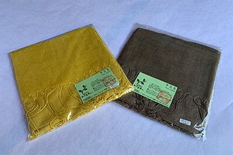 【悠工房】自然素材 手染め 栗染め たまねぎ染め 2色 綿ストール マスタード カーキ 2枚1組 手作り ハンドメイド 贈り物 贈答 福祉 就労支援施設製造 SDGs ギフト プレゼント