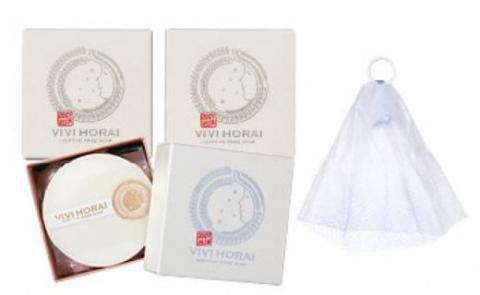 【河津酒造】添加物不使用 酒かす 酒粕 白ぬか 米ぬか 吟醸酒 日本酒原料 ヒアルロン酸 国産海塩 洗顔 全身 保湿 さっぱり 熊本 阿蘇 小国町 老舗酒蔵 VIVI HORAI 美々蓬莱 3個 専用箱 お取り寄せ プレゼント 贈答 ギフト