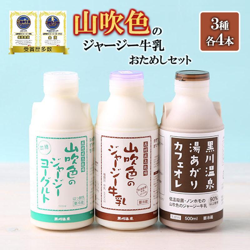 【山のいぶき】山吹色のジャージー牛乳 乳脂肪分 5％以上 低温殺菌 素材の味 詰め合わせ お試しセット 飲むヨーグルト 牛乳 200ml カフェオレ ギフト 贈答 セット FOODEX JAPAN ご当地牛乳グランプリ 最高金賞 熊本 阿蘇 小国郷 山吹色のジャージーヨーグルト 金賞 味の評価審査賞 購買意欲審査賞 味覚賞