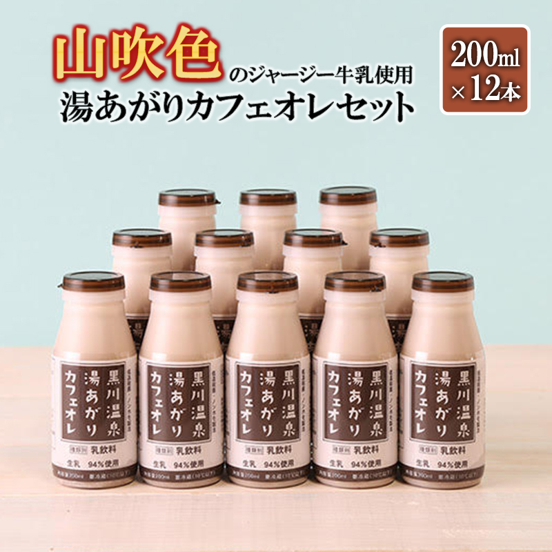 【山のいぶき】湯あがりカフェオレ 山吹色のジャージー牛乳 乳脂肪分 5％以上 低温殺菌 素材の味 200ml 12本 飲みきり ギフト 贈答 セット FOODEX JAPAN ご当地牛乳グランプリ 最高金賞 味の評価審査賞 購買欲審査賞 熊本 阿蘇 小国郷