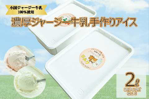 [大容量2L]濃厚ジャージ牛乳手作りアイス(1L×2種:ミルク・いちご)