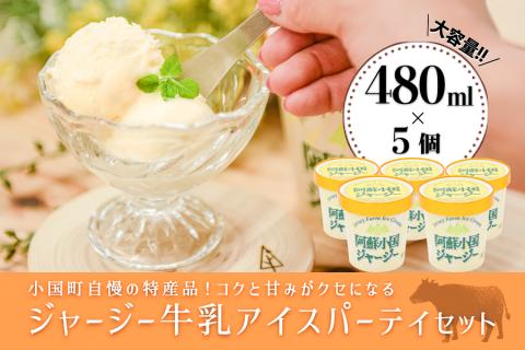[阿蘇・小国郷特産]ジャージー牛乳アイス・パーティセット2.4L(バニラ480ml×5)