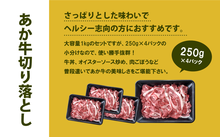 熊本県産　あか牛　切落し　1kg（250g×4パック）《30日以内に出荷予定(土日祝除く)》---ubuyama_ubp_14_1kg---