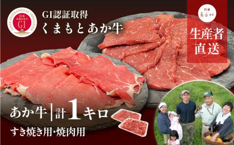 【NHKあさイチで紹介されました！】生産者直送！GI認証　くまもとあか牛すき焼き用(500g)・焼き肉用(500g)食べ比べセット 山の里《60日以内に出荷予定（土日祝除く）》---ubuyama_yms_24_1kg---