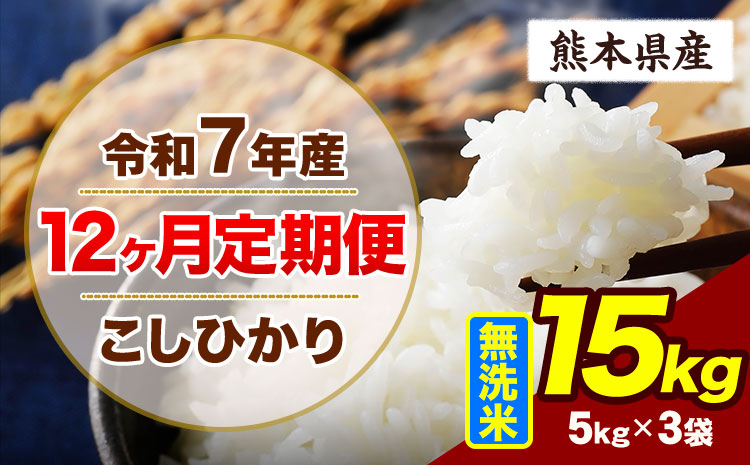 【12ヶ月定期便】令和7年産 定期便 こしひかり  15kg 無洗米 阿蘇 うぶやま 米 定期便 熊本県産 ふるさと納税 精米 ひの 米 こめ ふるさとのうぜい コシヒカリ コメ お米 おこめ《お申込み翌月から出荷》---ubuyama_lcl_724_mo12---