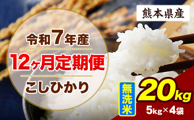 【12ヶ月定期便】令和7年産 定期便 こしひかり  20kg 無洗米 阿蘇 うぶやま 米 定期便 熊本県産 ふるさと納税 精米 ひの 米 こめ ふるさとのうぜい コシヒカリ コメ お米 おこめ《お申込み翌月から出荷》---ubuyama_lcl_725_mo12---