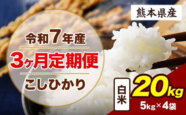 【3ヶ月定期便】令和7年産 定期便 こしひかり  20kg 白米 阿蘇 うぶやま 米 定期便 熊本県産 ふるさと納税 精米 ひの 米 こめ ふるさとのうぜい コシヒカリ コメ お米 おこめ《お申込み翌月から出荷》---ubuyama_lcl_701_mo3---