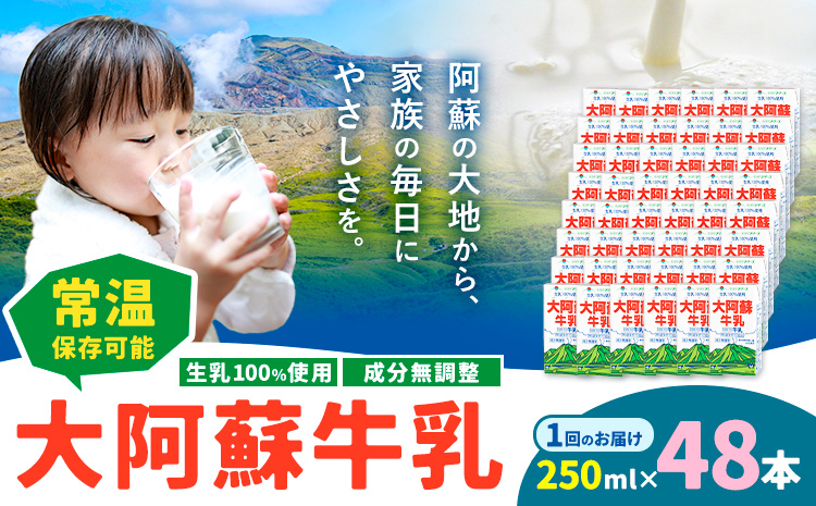 牛乳 常温保存可能 成分無調整 生乳100％使用 大阿蘇牛乳 紙パック 250ml×48本 合同会社たべたせいか《30日以内に出荷予定(土日祝除く)》熊本県 産山村 牛乳 乳飲料 乳性飲料 ドリンク 飲み物 飲料 セット ロングライフ 熊本県産---ubuyama_tbt_12_48p---