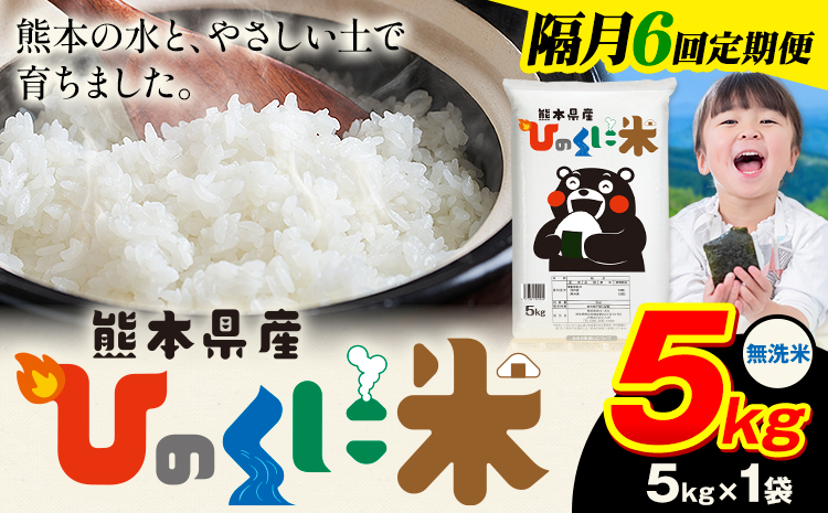 【隔月6回定期便】 無洗米 ひのくに米 5kg 《申込月の翌月から出荷開始》 食品 米 こめ コメ 熊本県産 ふるさと納税 お米 おこめ 熊本---ubuyama_lcl_939_ev2mo6---