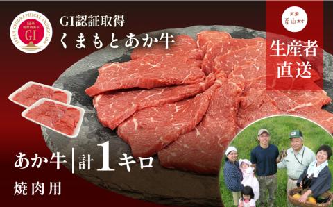 【NHKあさイチで紹介されました！】生産者直送！GI認証　くまもとあか牛焼き肉用1kg(500g×２パック)山の里《60日以内に出荷予定（土日祝除く）》---ubuyama_yms_25_1kg---