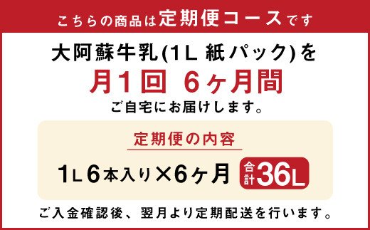 【6ヶ月 定期便】らくのうマザーズ 大阿蘇 牛乳 3.6％ 1L×6本