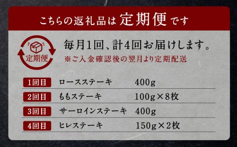 【4回定期便】くまもと黒毛和牛 杉本本店 黒樺牛 A4～A5等級 極上ステーキ食べ比べ 定期コース