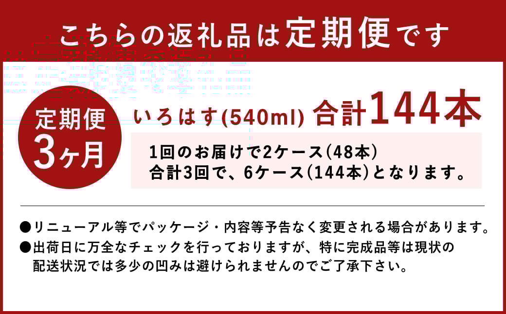 【定期便3ヶ月】い・ろ・は・す (いろはす) 阿蘇の天然水 540mlPET×24本 (2ケース) 計144本