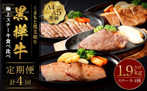 【4回定期便】くまもと黒毛和牛 杉本本店 黒樺牛 A4～A5等級 極上ステーキ食べ比べ 定期コース