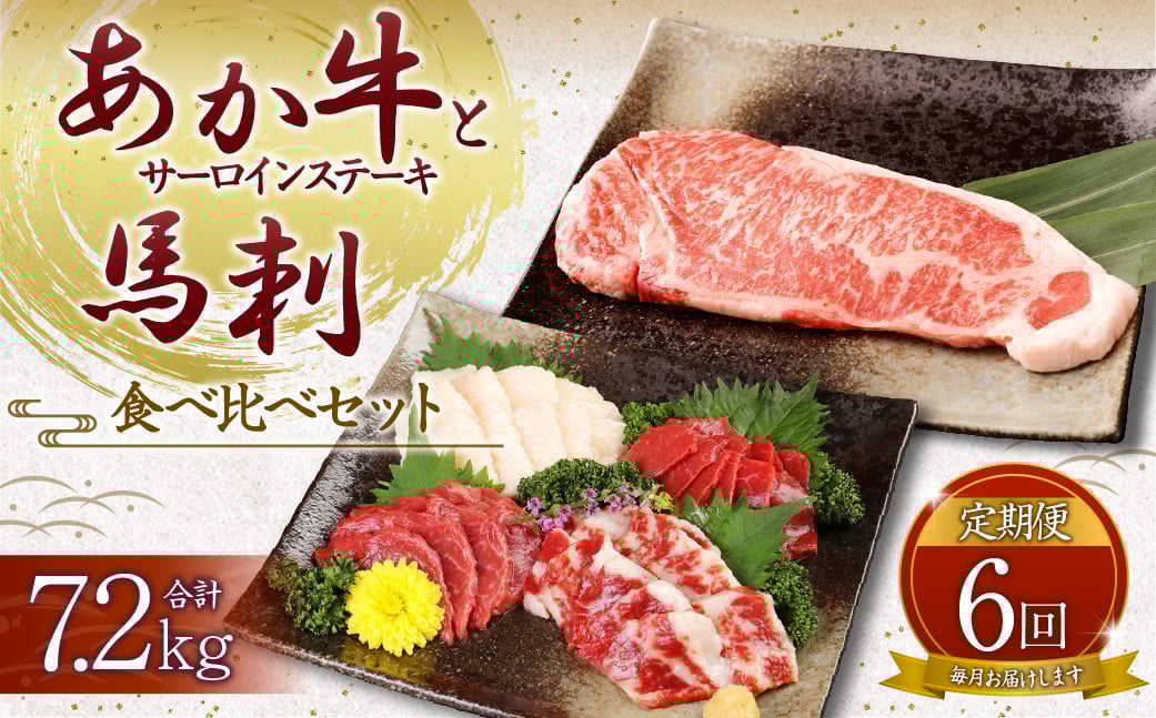 【定期便6か月】あか牛 サーロイン肉 1kg (5枚～6枚) 馬刺し 200g ( 赤身 100g 霜降り 50g たてがみ 50g ) 食べ比べ セット