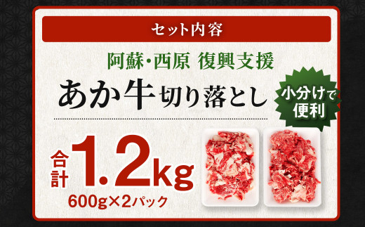  阿蘇・西原 復興支援 あか牛 切り落とし 1.2kg