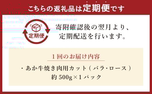 【6ヶ月定期便】あか牛焼き肉用カット（バラ、ロース） 約500g