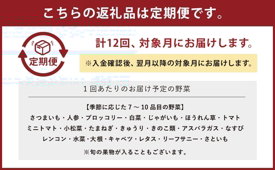 【12ヶ月定期便】生産者応援 採れたて新鮮 旬のお野菜 詰め合わせセット