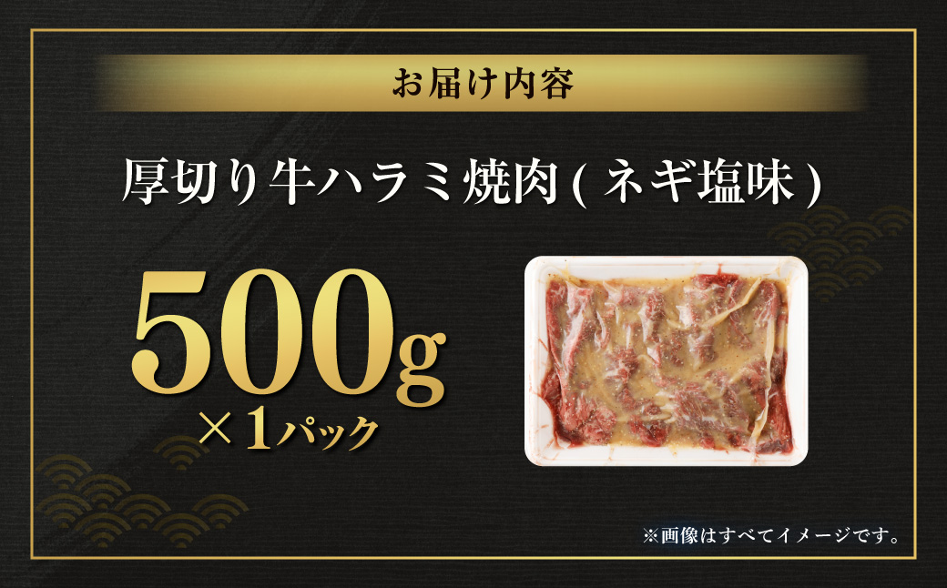 厚切り牛ハラミ焼肉（ネギ塩味） 500g 牛ハラミ ハラミ 牛はらみ はらみ 厚切り 厚切りハラミ ネギ塩 牛肉 肉 ビーフ ハラミ肉 はらみ肉 ホルモン 味付け肉 焼肉 熊本県 西原村 冷凍