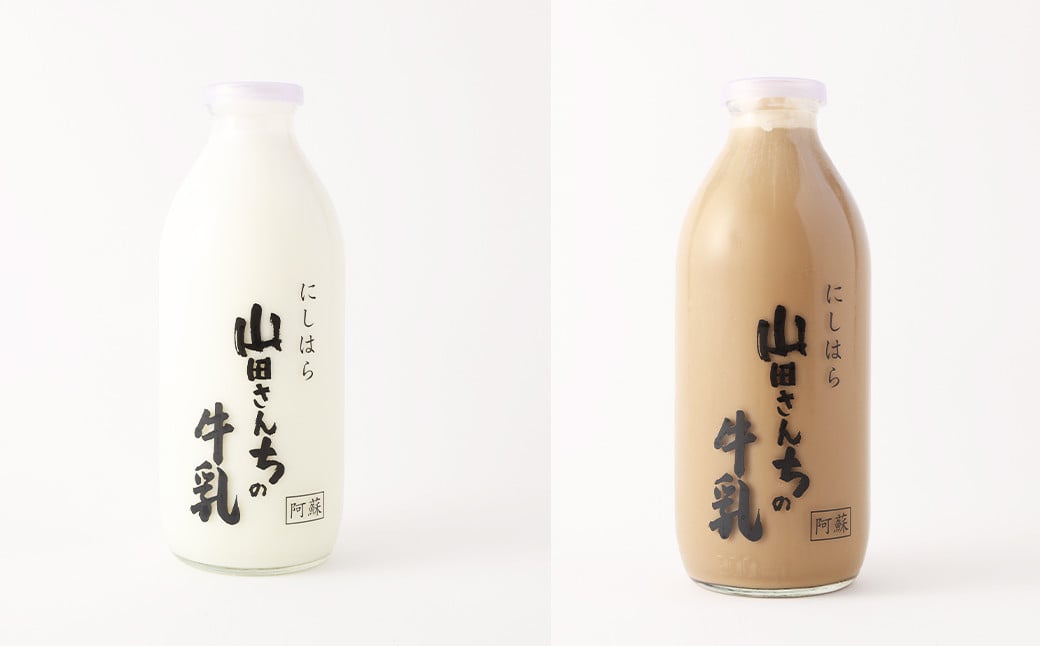 【12ヶ月定期便】山田さんちの牛乳・カフェラテ2本セット 900ml×2本 計12回 合計21.6L ノンホモ牛乳 カフェラテ