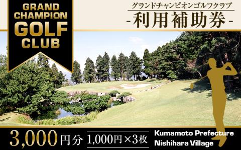 グランドチャンピオンゴルフクラブ 利用補助券 3,000円分 (1,000円×3枚) ゴルフ 食事 金券 利用券 補助券