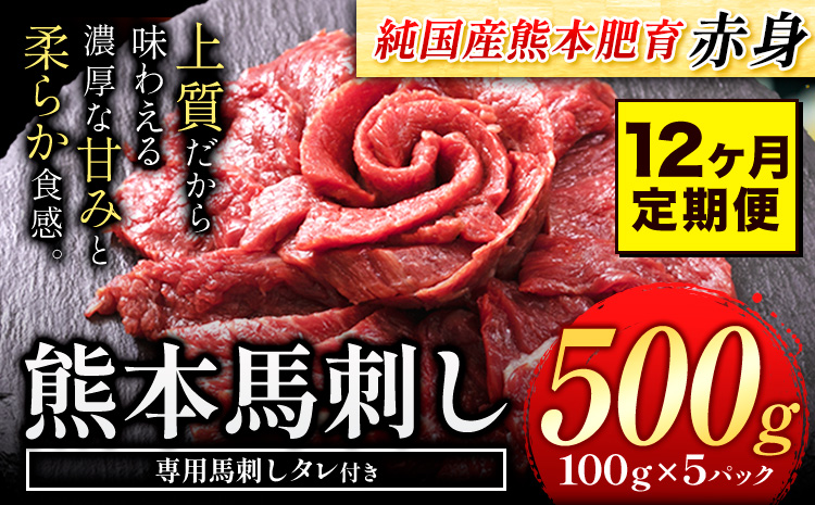 【12ヶ月定期便】馬刺し 赤身 馬刺し 500g 【純 国産 熊本 肥育】 たっぷり タレ付き 生食用 冷凍《お申込み月の翌月から出荷開始》送料無料---mna_fjst5tei_r7_180000_mo12---