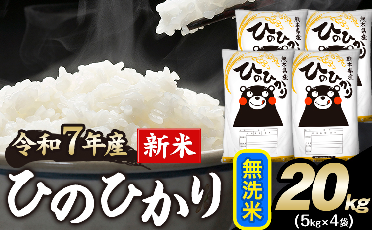 新米 令和7年産 ひのひかり 無洗米 20kg 《12月中旬-2月末頃出荷》 無洗米 精米 熊本県産(南阿蘇村産含む) 単一原料米 南阿蘇村---mna_hn7_bc122_52500_20kg_m---