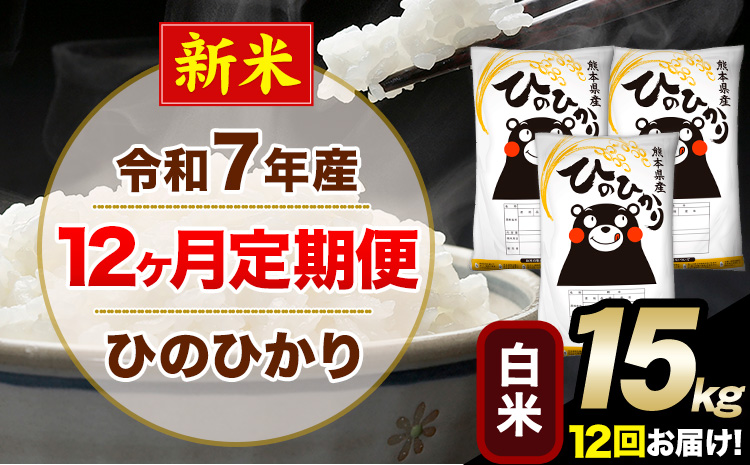 新米 令和7年産【12ヶ月定期便】 白米 ひのひかり 15kg 5kg×3袋《お申し込みの翌月から出荷》熊本県産 単一原料米 南阿蘇村 ひのひかり 送料無料 熊本県 米 コメ こめ 国産---hn7tei_438000_15kg_mo12_mna_h---