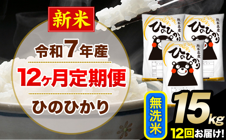 新米 令和7年産【12ヶ月定期便】無洗米 ひのひかり 15kg 5kg×3袋《お申し込みの翌月から出荷》熊本県産 単一原料米 南阿蘇村 ひのひかり 送料無料 熊本県 米 コメ こめ 国産---hn7tei_438000_15kg_mo12_mna_m---