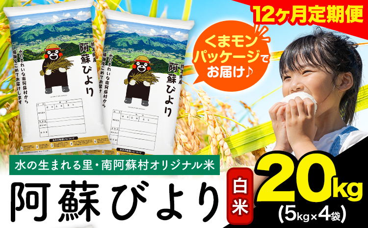 【12ヶ月定期便】阿蘇びより 白米 20kg (5kg×4袋)《お申し込みの翌月から出荷》｜国産米 人気米 熊本県産米 お米 生活応援米---mna_abytei_20kg_534000_mo12_h---