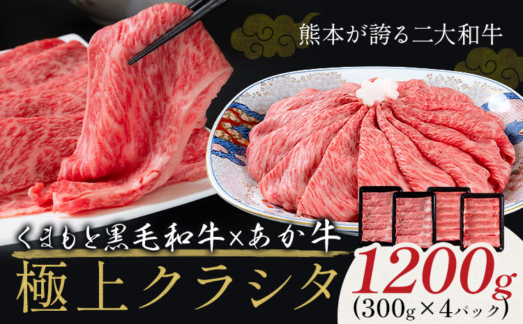 黒毛和牛 A4～A5等級 あか牛 クラシタ 食べ比べ 霜降り 赤身 すき焼き しゃぶしゃぶ 1200g 数量限定 牛肉 冷凍 くまもと黒毛和牛 《10月上旬-12月末頃出荷》 冷凍庫 個別 以内 ブランド牛 1kg 以上 1.2kg 赤身 霜降り お歳暮---mna_fakkmst_ac1012_r7_20000_1200g---