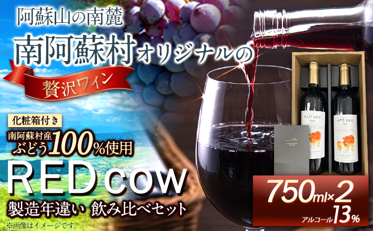 南阿蘇村産ぶどう100%使用 赤ワイン RED cow 飲み比べセット 750ml × 2本《30日以内に出荷予定(土日祝除く)》熊本---sms_winecow_30d_r7_24500_2p---