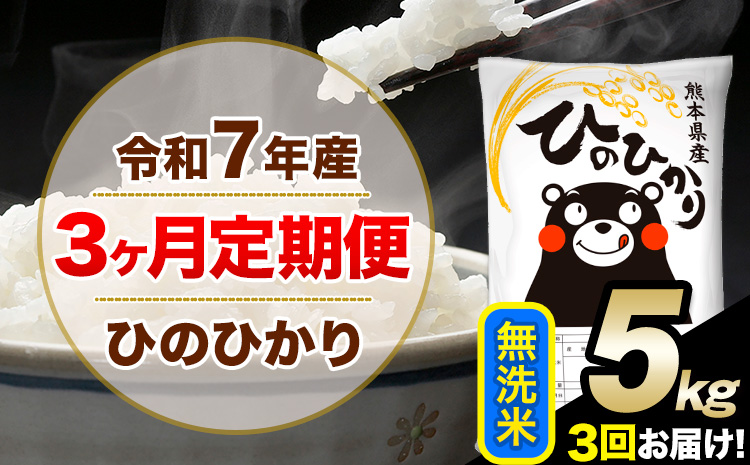 令和7年産 【3ヶ月定期便】 無洗米 ひのひかり 5kg 5kg×1袋《お申し込みの翌月から出荷》熊本県産 単一原料米 南阿蘇村 ひのひかり 送料無料 熊本県 米 コメ こめ 国産---hn7tei_34500_5kg_mo3_mna_m---