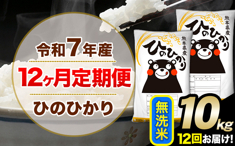 令和7年産 【12ヶ月定期便】 無洗米 ひのひかり 10kg 5kg×2袋《お申し込みの翌月から出荷》熊本県産 単一原料米 南阿蘇村 ひのひかり 送料無料 熊本県 米 コメ こめ 国産---hn7tei_264000_10kg_mo12_mna_m---