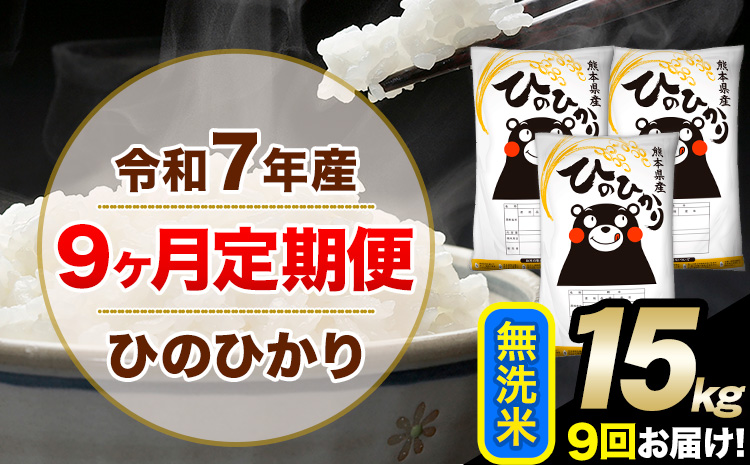 令和7年産 無洗米 【9ヶ月定期便】 ひのひかり 15kg《お申込月の翌月から出荷開始》 無洗米 精米 熊本県産(南阿蘇村産含む) 単一原料米 南阿蘇村 ひの 送料無料 熊本県 SDGs むせんまい 米 コメ こめ 国産 定期便---hn7tei_328500_15kg_mo9_mna_m---