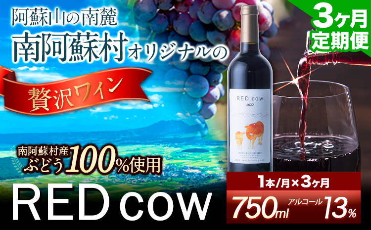 【3ヶ月定期便】南阿蘇村産ぶどう100%使用 赤ワイン RED cow 1本 750ml《お申込み月の翌月から出荷開始》熊本県 南阿蘇村 カベルネ・ソーヴィニヨン ヤマ・ソーヴィニヨン ワイン 酒 お酒 定期 計3回 お届け---sms_winecowtei_r7_37500_mo3num1---