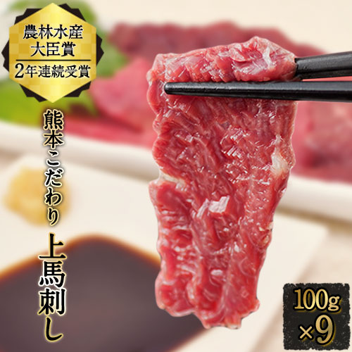 馬刺し 上赤身 ブロック 国産 熊本肥育  100g×9セット 肉 絶品 牛肉よりヘルシー 馬肉《90日以内に出荷予定(土日祝除く)》---mna_fkgakm_90d_30000_900gt---