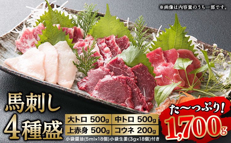 馬刺し4種盛り 1700g 南阿蘇食品[30日以内に出荷予定(土日祝除く)]馬刺し 熊本 南阿蘇村 赤身 コウネ たてがみ 大トロ 中トロ 食べ比べ 馬肉---sms_fmas4syu_30d_24_167000_1700g---