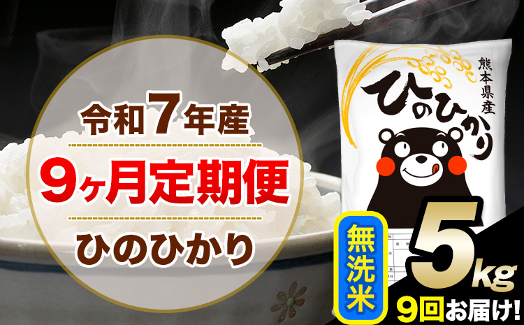 令和7年産 無洗米 [9ヶ月定期便] ひのひかり 5kg[お申込月の翌月から出荷開始] 無洗米 精米 熊本県産(南阿蘇村産含む) 単一原料米 南阿蘇村 ひの 送料無料 熊本県 SDGs むせんまい 米 コメ こめ 国産 定期便---hn7tei_112500_5kg_mo9_mna_m---