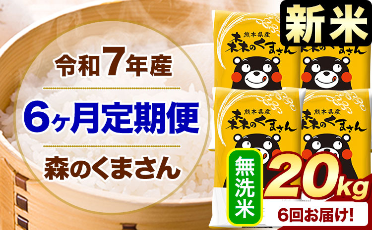 【6ヶ月定期便】新米 令和7年産 無洗米 森のくまさん 20kg 5kg×4袋 《お申込み翌月から出荷》 熊本県産 無洗米 精米 米 こめ コメ お米 kome---mifune_lcl_1077_mo6---