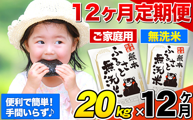 【12ヶ月定期便】無洗米 定期便《お申込み翌月から出荷》 熊本ふるさと無洗米 20kg 訳あり 米 コメ こめ 熊本県産 米 ふるさと納税 わけあり 以上のお米ならこれ お米 おこめ 熊本 SDGs むせんまい kome musennmai---mifune_lcl_957_mo12---