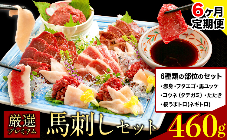 【6ヶ月定期便】厳選プレミアム 馬刺し セット 460g 熊本 千興ファーム 馬肉 《申込みの翌月から発送》 冷凍 配送 新鮮 さばきたて 真空パック SQF ミシュラン 生食用 肉 菅乃屋 熊本県御船町 数量限定---sm_fsgpbtei_r7_131500_460g_mo6---