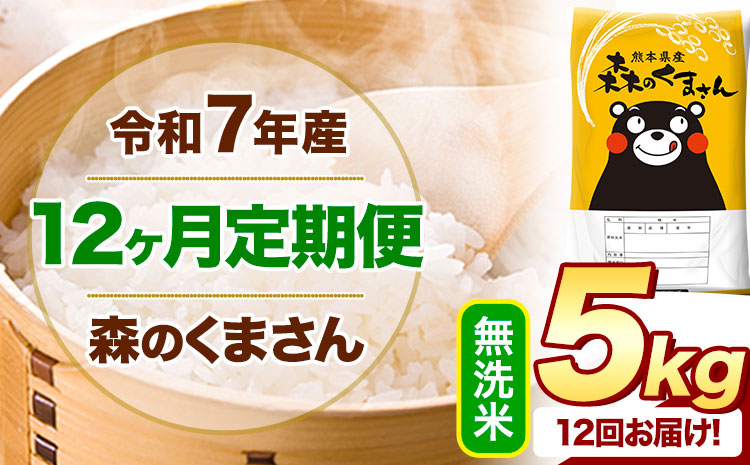 【12ヶ月定期便】 令和7年産 無洗米 森のくまさん 5kg 5kg×1袋 《お申込み翌月から出荷》 熊本県産 無洗米 精米 米 こめ コメ お米 kome---mifune_lcl_1410_mo12---