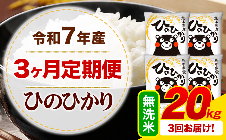 【3ヶ月定期便】 令和7年産 無洗米 ひのひかり 定期便 20kg《お申込み翌月から出荷》熊本県産 ふるさと納税 精米 ひの 米 こめ ふるさとのうぜい ヒノヒカリ コメ お米---mifune_lcl_1222_mo3_---