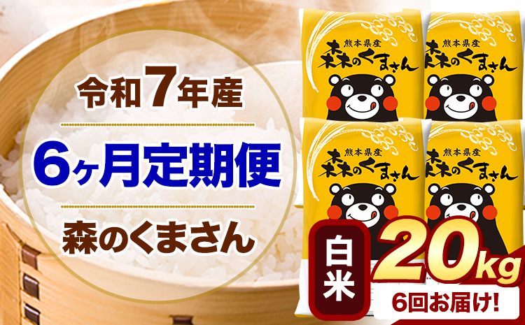 【6ヶ月定期便】 令和7年産 白米 森のくまさん 20kg 5kg×4袋 《お申込み翌月から出荷》 熊本県産 白米 精米 米 こめ コメ お米 kome---mifune_lcl_1076_mo6---