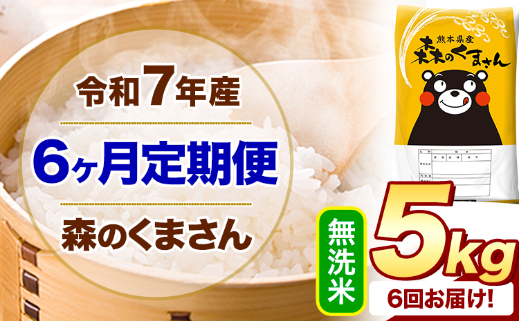 【6ヶ月定期便】 令和7年産 無洗米 森のくまさん 5kg 5kg×1袋 《お申込み翌月から出荷》 熊本県産 無洗米 精米 米 こめ コメ お米 kome---mifune_lcl_1071_mo6---